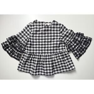 Crewcuts Gingham Plaid Top w/ Embroidered Tiered Sleeves Girls Size 6 Fall Boho